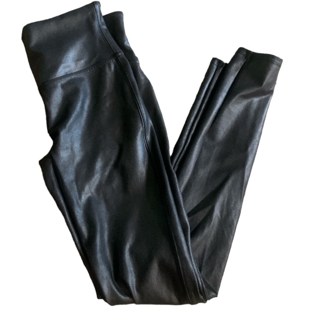 SPANX Black Faux Leather Pull On Leggings Small Petite